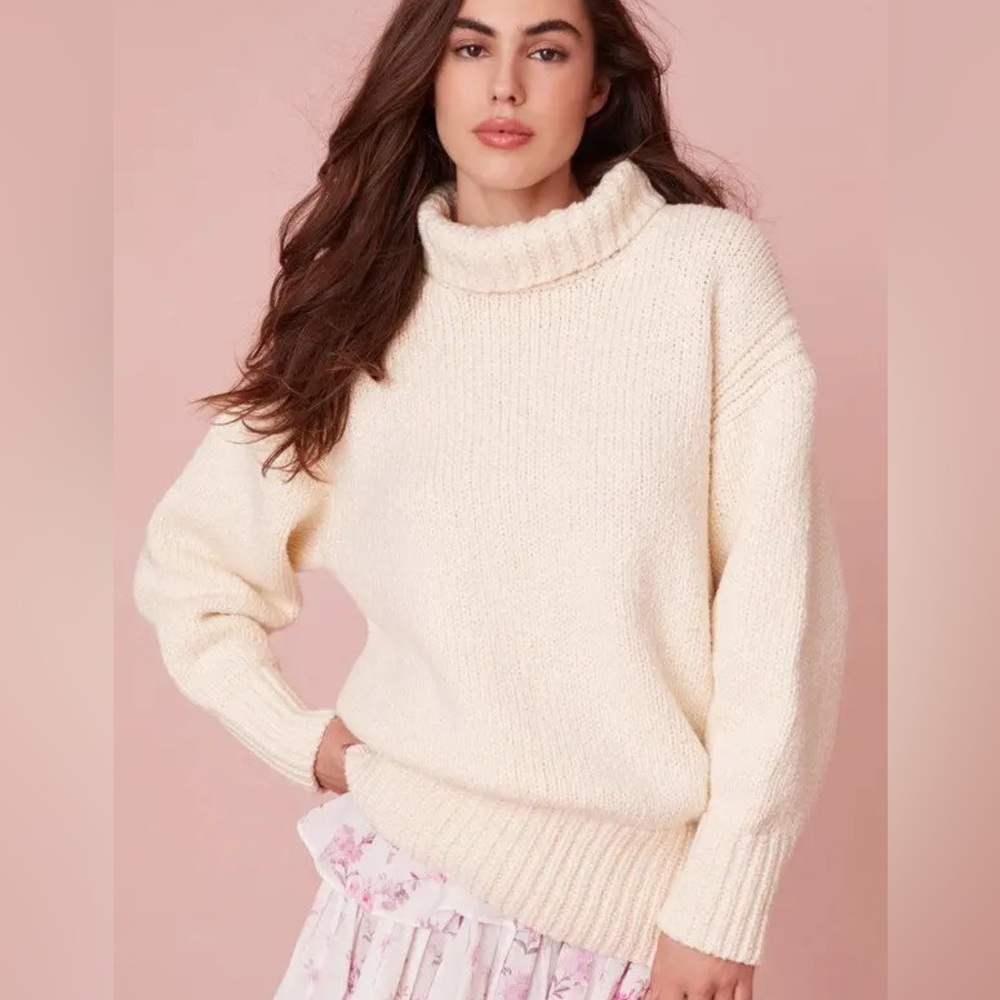LOVESHACKFANCY VALLI PERUVIAN COTTON CHUNKY KNIT PULLOVER SMALL